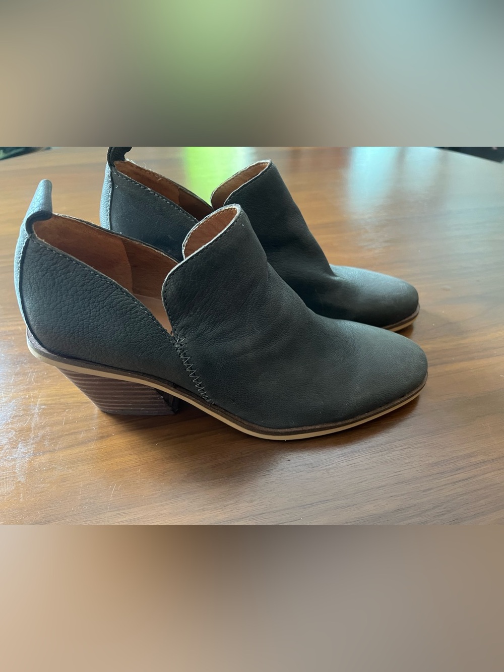 Lucky Brand  Charcoal Leather Cutout Ankle Booties